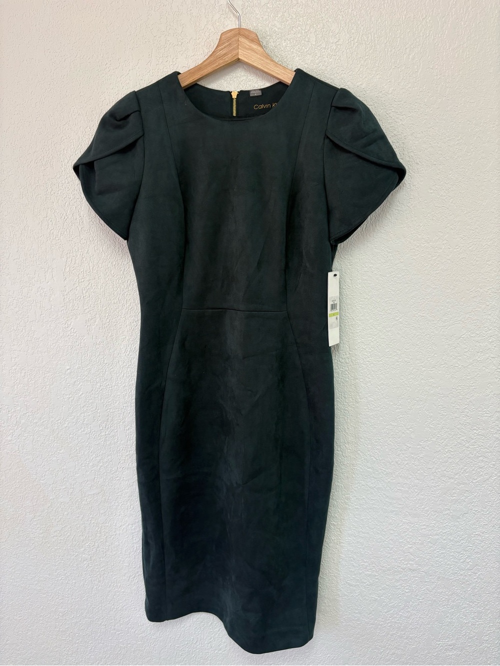 Calvin Klein Black Midi Dress with Puff Short Sleeves